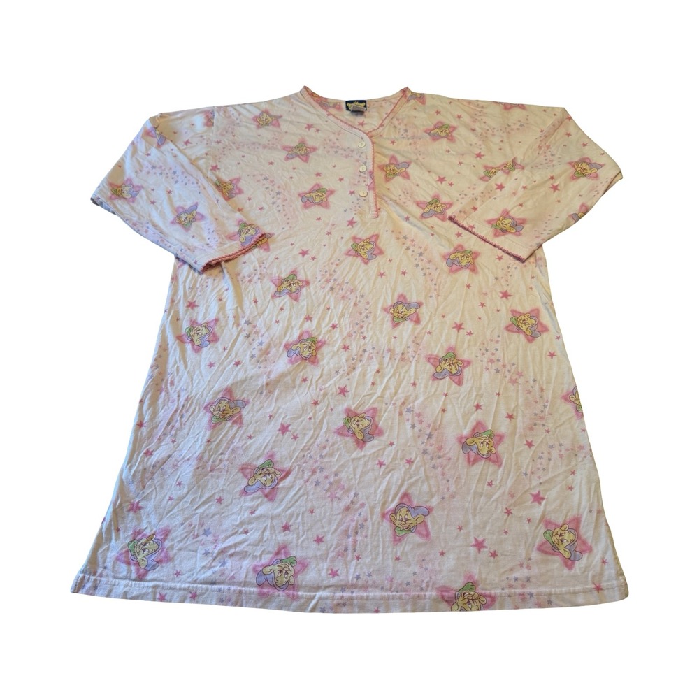 Vintage 1999 Disney Classics Dopey Snow White Star Nightgown OSFA Pink Henley